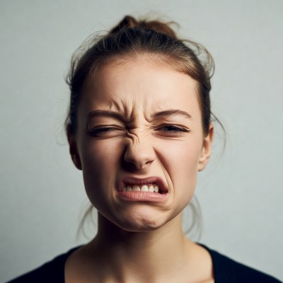 Woman making disgusted grimace face