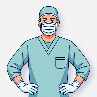 Surgeon standing with hands on hips