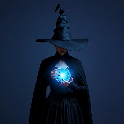 Woman holding glowing blue crystal ball