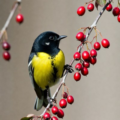 Black-capped Chickadee on red berries