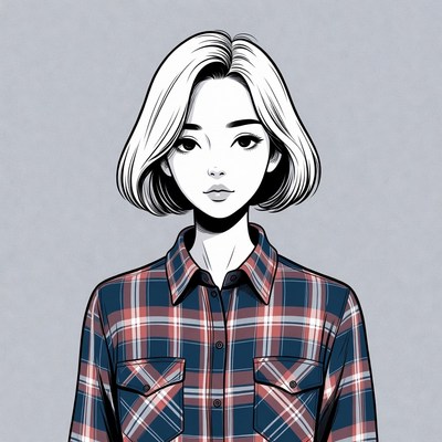Asian woman in plaid shirt illustration