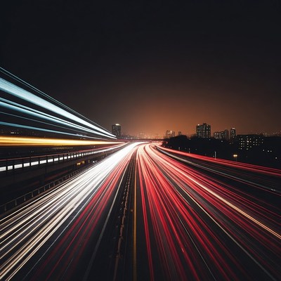 Night Highway with Light Trails