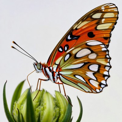 Orange butterfly on green bud
