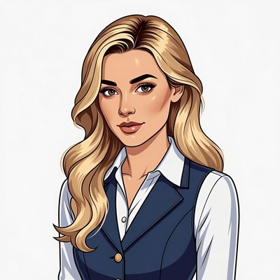 Blonde woman in navy vest suit