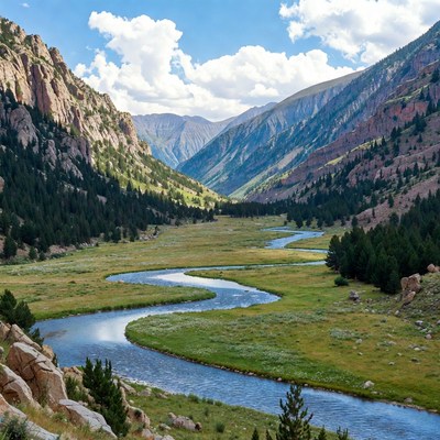 Mountain Valley with Winding River
