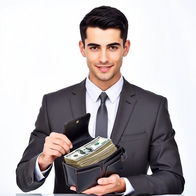 Man holding open wallet with cash