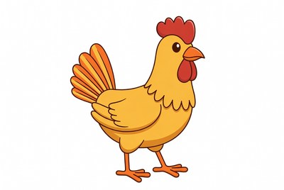 Cartoon yellow hen standing