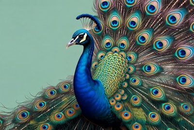 Peacock displaying vibrant tail feathers