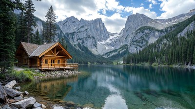 Wooden Cabin by Mountain Lake