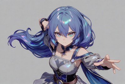 Anime girl with blue hair casting spell