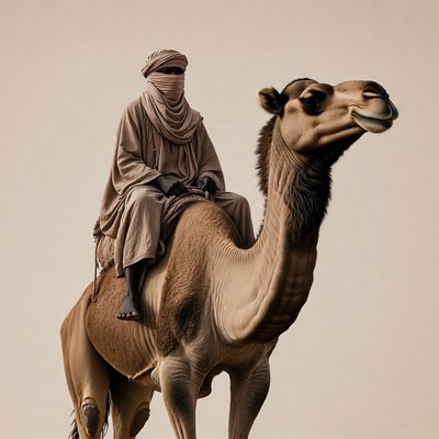 Man riding camel in desert