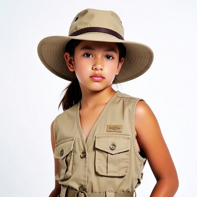 Asian girl in safari vest and hat