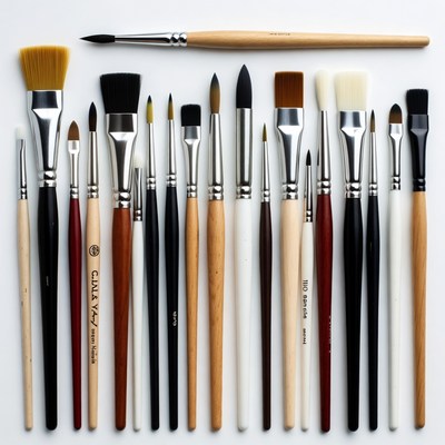 Assortment of Paintbrushes on White Background