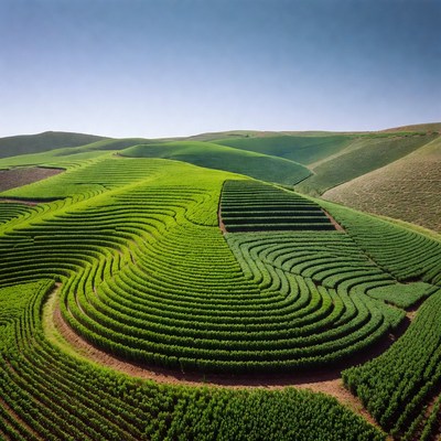 Aerial View of Spiral Tea Fields