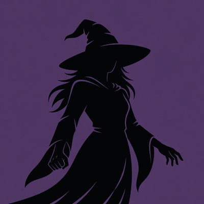 Silhouette of Witch in Long Dress