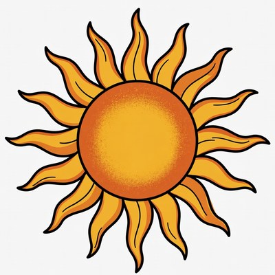 Cartoon Sun with Fiery Rays