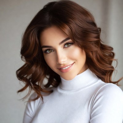 Smiling woman with wavy brown hair