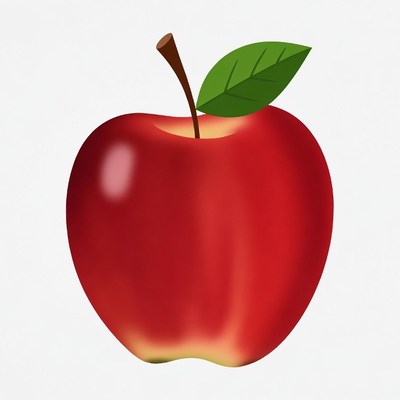 Red apple with green leaf