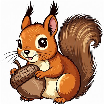 Cute squirrel holding acorn