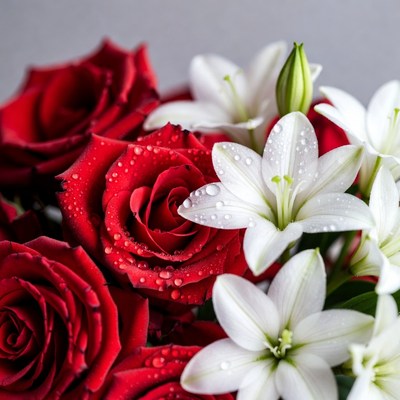 Red Roses and White Lilies Bouquet