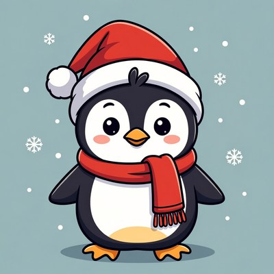 Cute Penguin Wearing Santa Hat Scarf