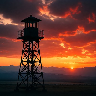 Watchtower Silhouette at Sunset