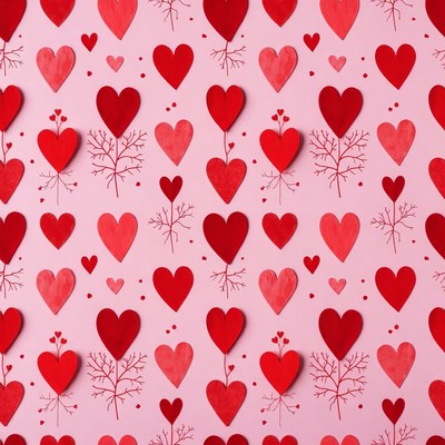 Red Paper Hearts on Pink Background
