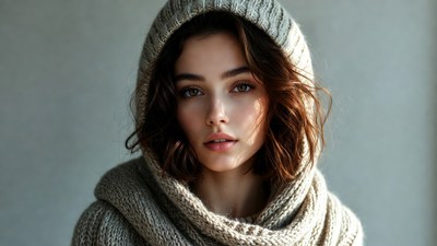 Woman in gray hoodie close-up