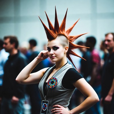 Woman with red mohawk at convention