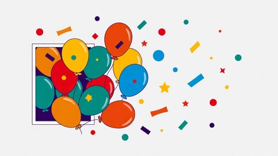 Colorful Balloons Bursting from Frame