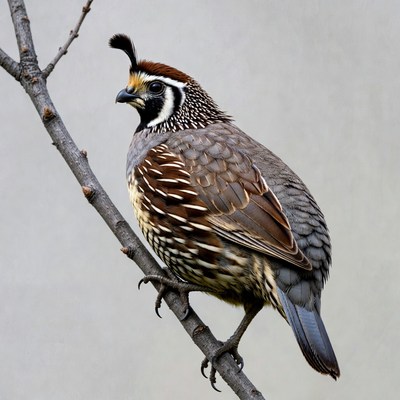 California Quail perched on branch