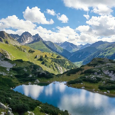 Alpine Lake Amid Green Mountains
