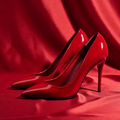 Red High Heel Shoes on Red Fabric