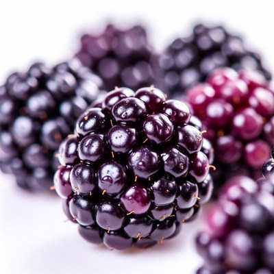 Fresh Blackberries on White Background