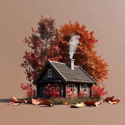 Cozy Cabin Surrounded by Autumn Trees