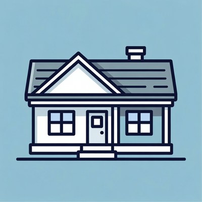 Cartoon House on Blue Background