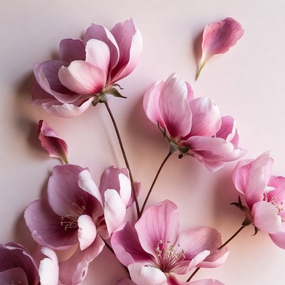 Pink Magnolia Flowers on White Background