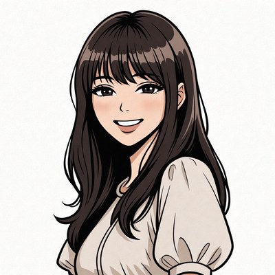 Anime girl smiling with long brown hair