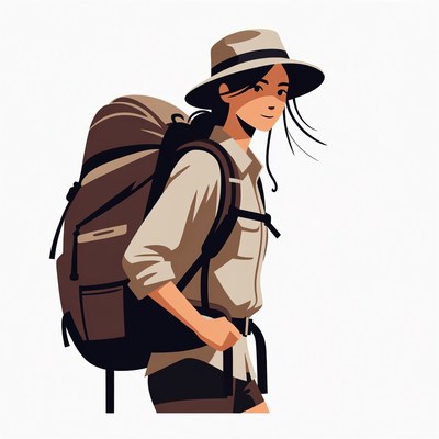 Asian woman hiker with backpack