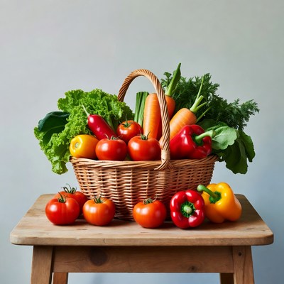 Basket of Fresh Vegetables on Table