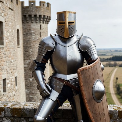 Medieval Knight with Shield at Castle