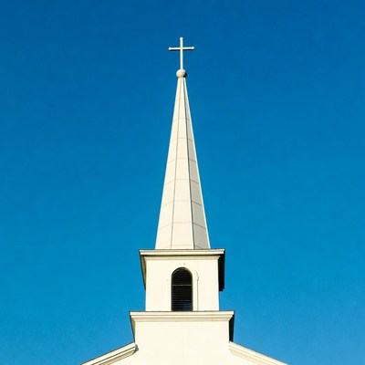 White Church Steeple with Cross
