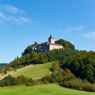 Medieval Castle on Forested Hill