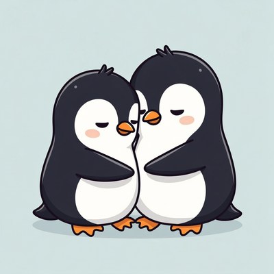 Two Cute Penguins Hugging