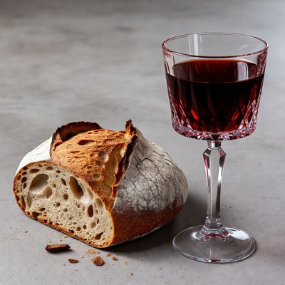 Sliced Bread and Red Wine Glass