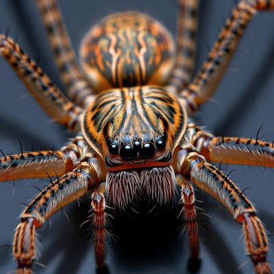 Striped huntsman spider close-up
