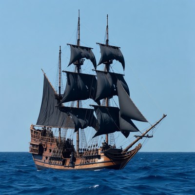 Pirate ship sailing on ocean