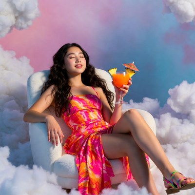 Asian woman holding orange cocktail