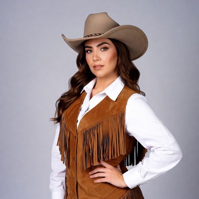 Woman in cowboy hat and fringed vest