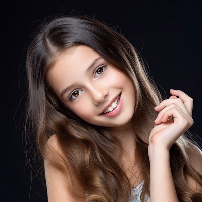 Smiling girl with hand on cheek